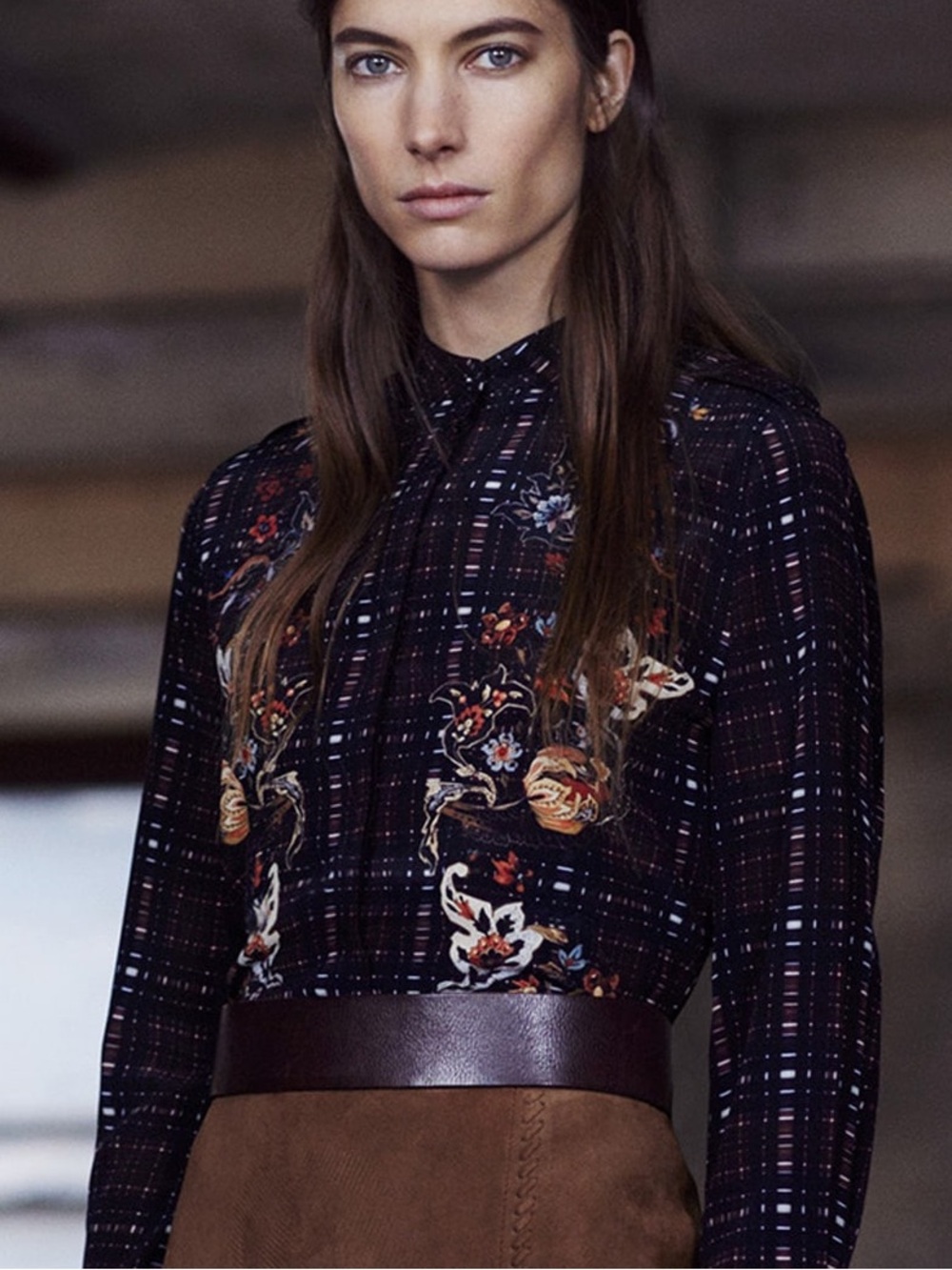 AllSaints Ando Saloon 100% Silk Floral Plaid Shirt US 0